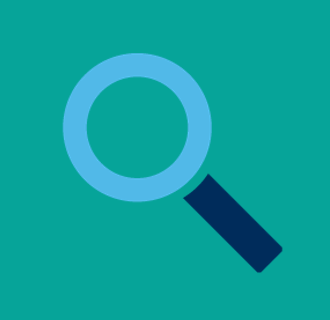 Magnifying glass icon. Green background.